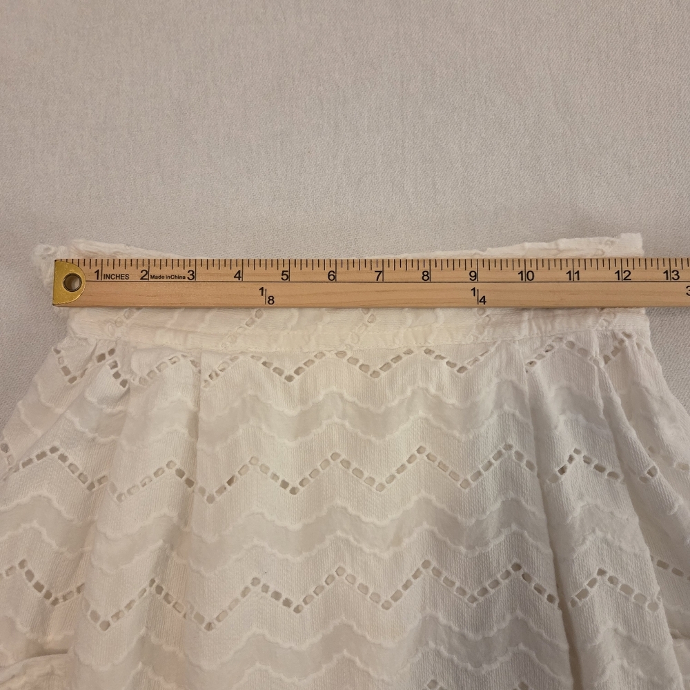 ANTHROPOLOGIE Γ TRACY REESE White Eyelet Chevron Patchβ Pocket Midi Skirt Size 4 - Picture 10 of 13